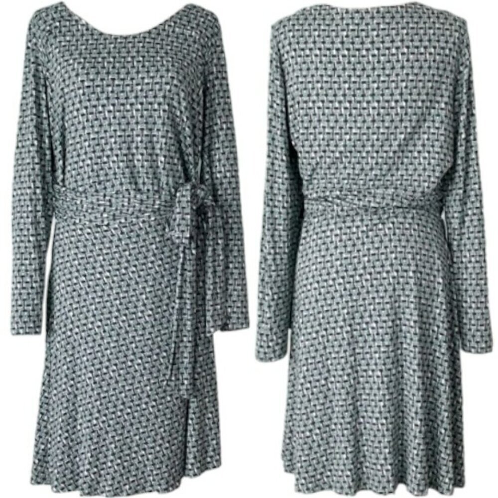 Boden Silvia Faux Wrap Versatile Day Dress - Jade/Black/Cream - 8
